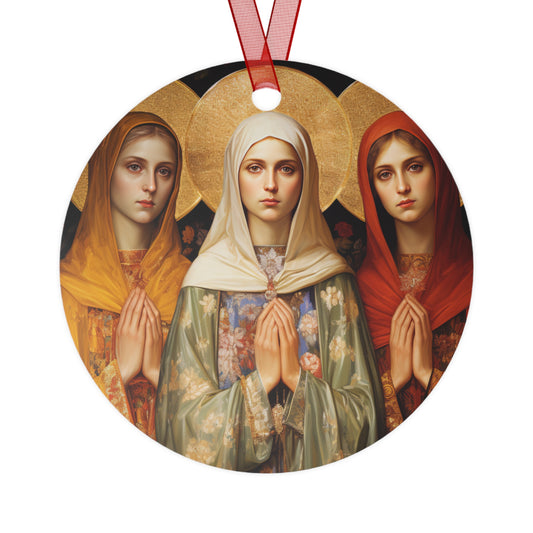 Saints Menodora, Metrodora, and Nymphodora Metal Ornament - Religious Holiday Christmas Ornament and Keepsake - Double sided