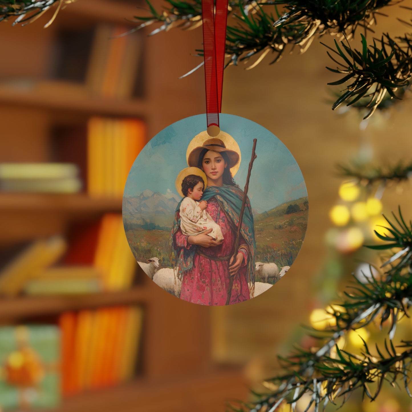 Divina Pastora - Divine Shepherdess - Marian Title - Mother Mary - Metal Ornament - Religious Holiday Christmas Ornament