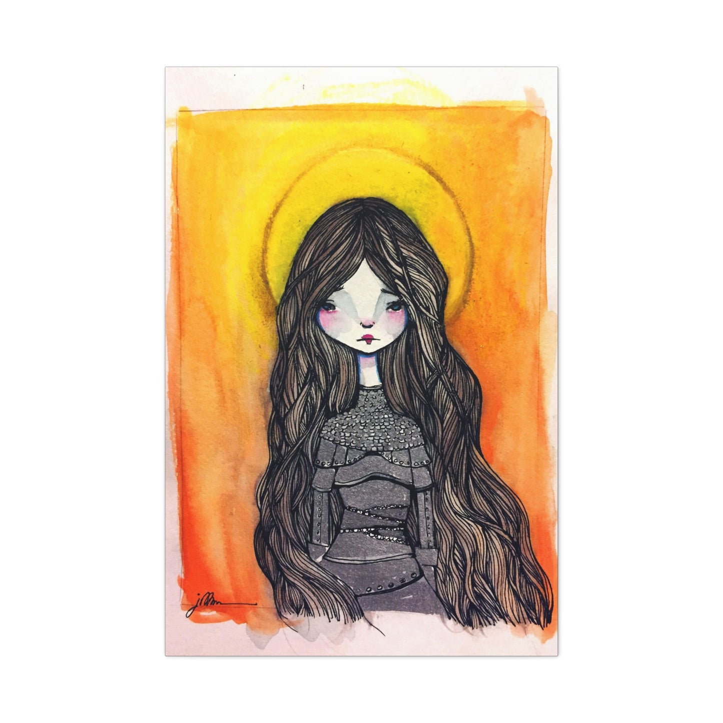 Saint Joan of Arc Canvas Print - Hand-Drawn Catholic Art Print | Christian Sacred Wall Art | Sanctified Solocosmo Religious Artwork