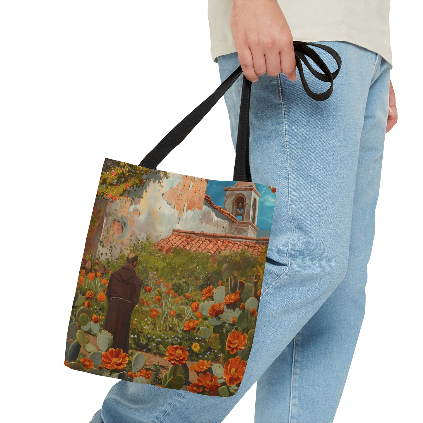 Saint Junípero Serra Tote Bag - Large Medium Small Faith Art Bag - Catholic Faith Purse - Double Sided - Religious - Santa Barbara Mission