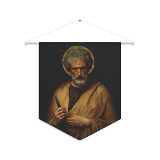 Saint Bartholomew the Apostle  - Pennant / Banner / Wall Hanging - Prayer room art - Catholic Home Art - Large Saint Art - 18" x 21"