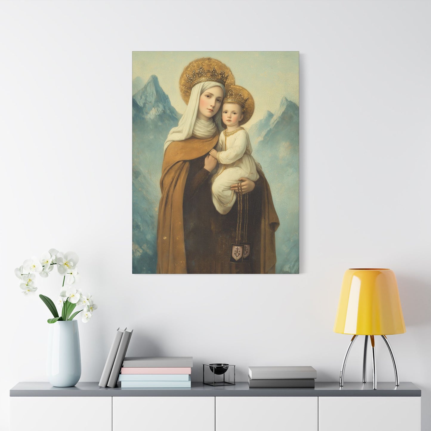 The Gift of the Scapular - Our Lady of Mount Carmel Wrapped Canvas Print - Multiple Sizes - Catholic Home art Matte Canvas, Stretched