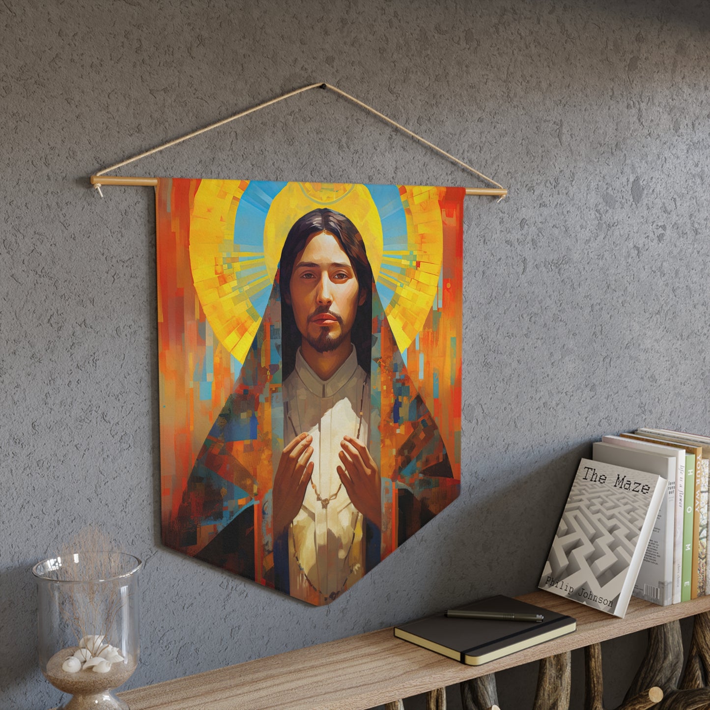Saint Juan Diego Wall Banner / Wall Hanging - Prayer room art - Catholic Home Art - Large Saint Art for your home - 18" x 21"