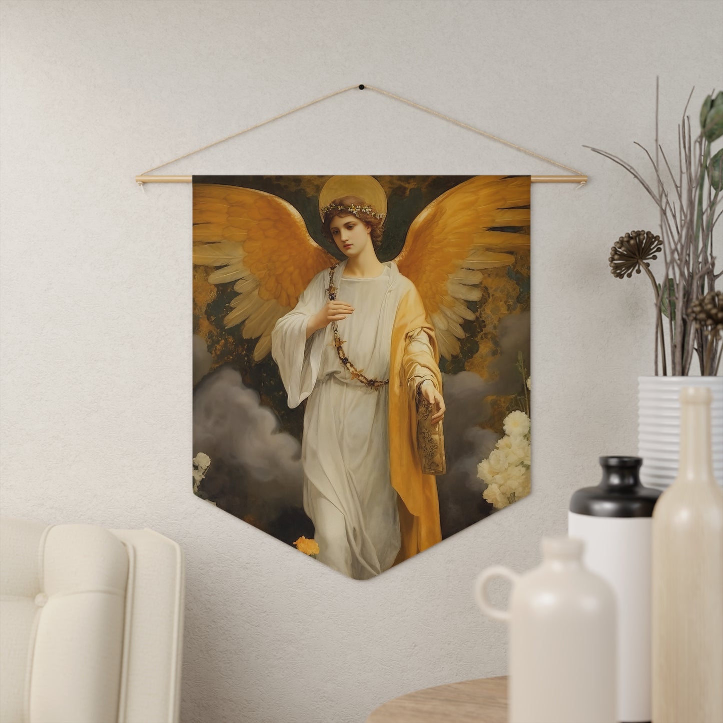 Saint Gabriel the Archangel Wall Banner / Wall Hanging - Prayer room art - Catholic Home Art - Our Lady of Guadalupe - 18" x 21"