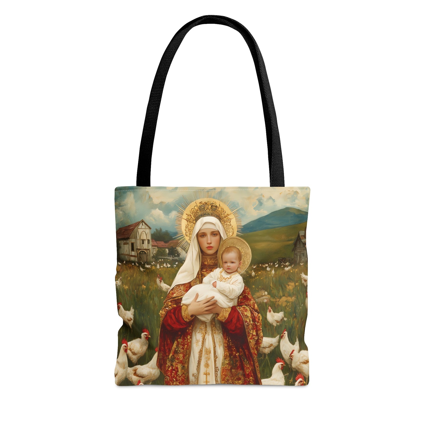 Our Lady of the Hens: Protector of the Humble Flock Tote Bag - Large Medium Small Faith Art Bag - Catholic Faith Purse - Religious