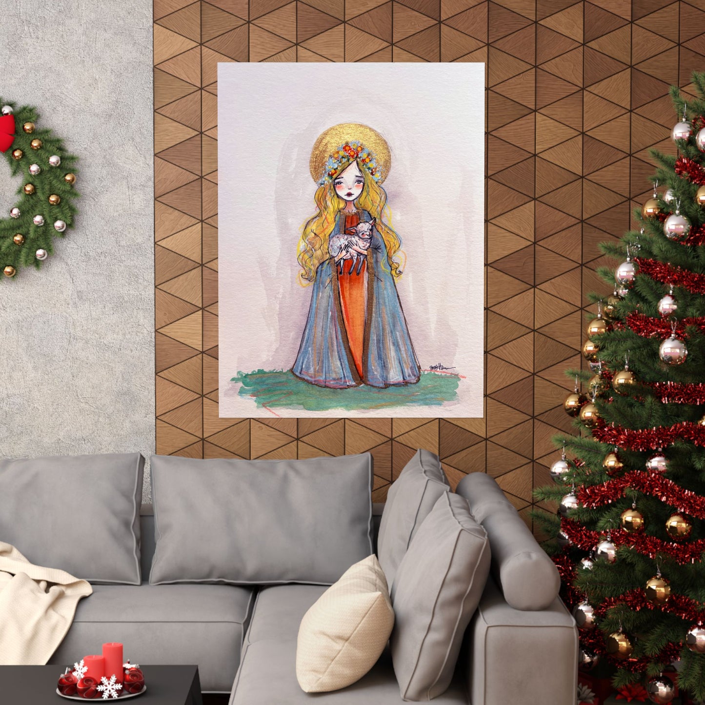 Saint Agnes of Rome Catholic Art Print | Hand-Drawn Watercolor Sacred Artwork | Christian Devotional Wall Art Religious Poster