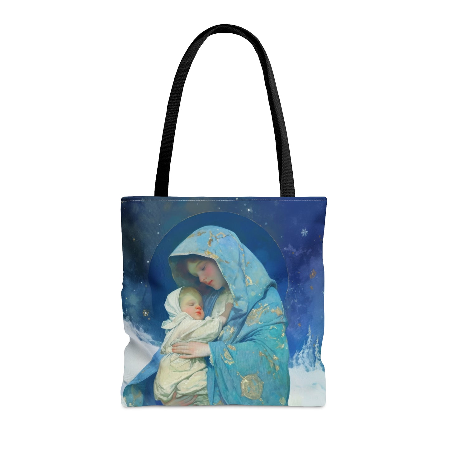 Snowfall of Grace: Our Lady's Blessing Tote Bag - Large Medium Small Faith Art Bag - Catholic Faith Purse - Religious - Prayer Bag