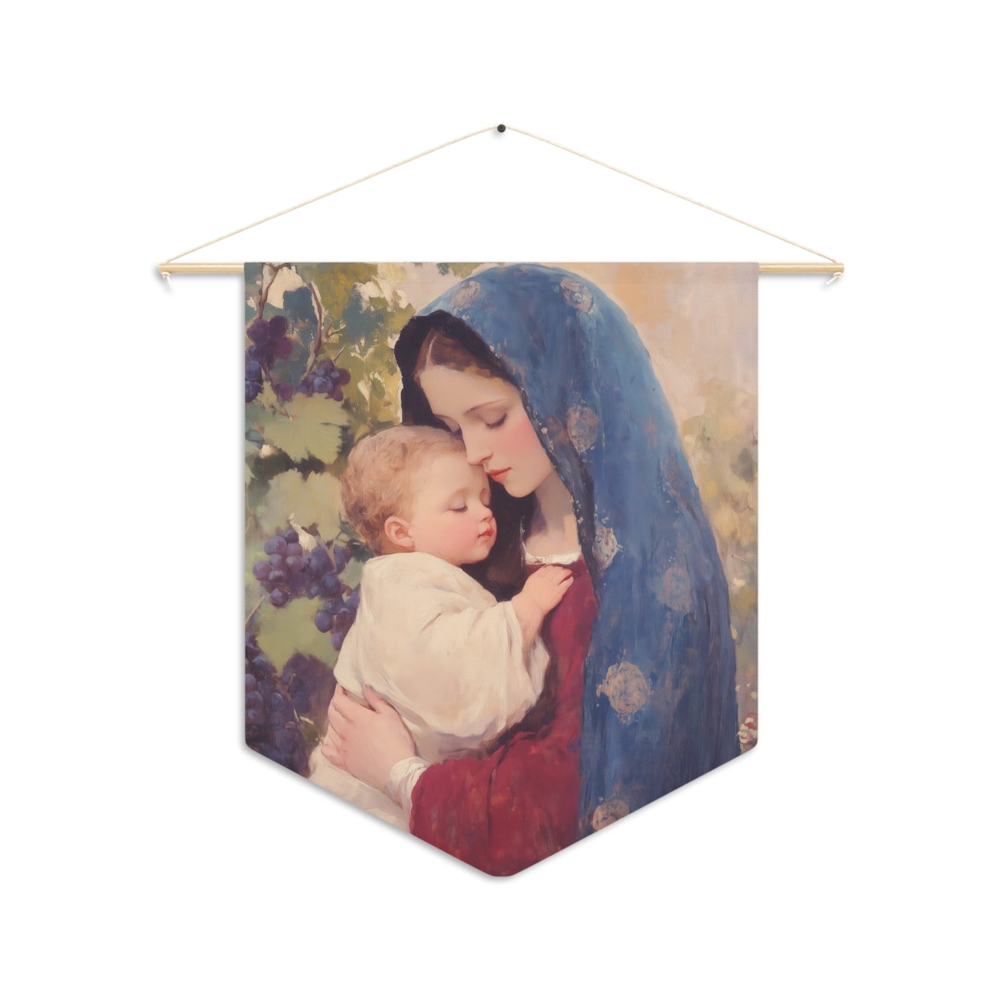 Our Lady of the Grapes / Out Lady of the Harvest Wall Banner / Wall Hanging - Christian Art - Prayer room - 18" x 21" - Mother Mary