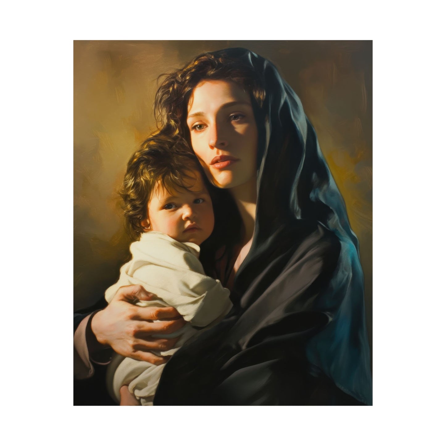 A mother's Gentle Embrace - Mary and The Christ Child - Sanctified Souls Print - Multiple Sizes - Premium Posters - Catholic Art - Christian