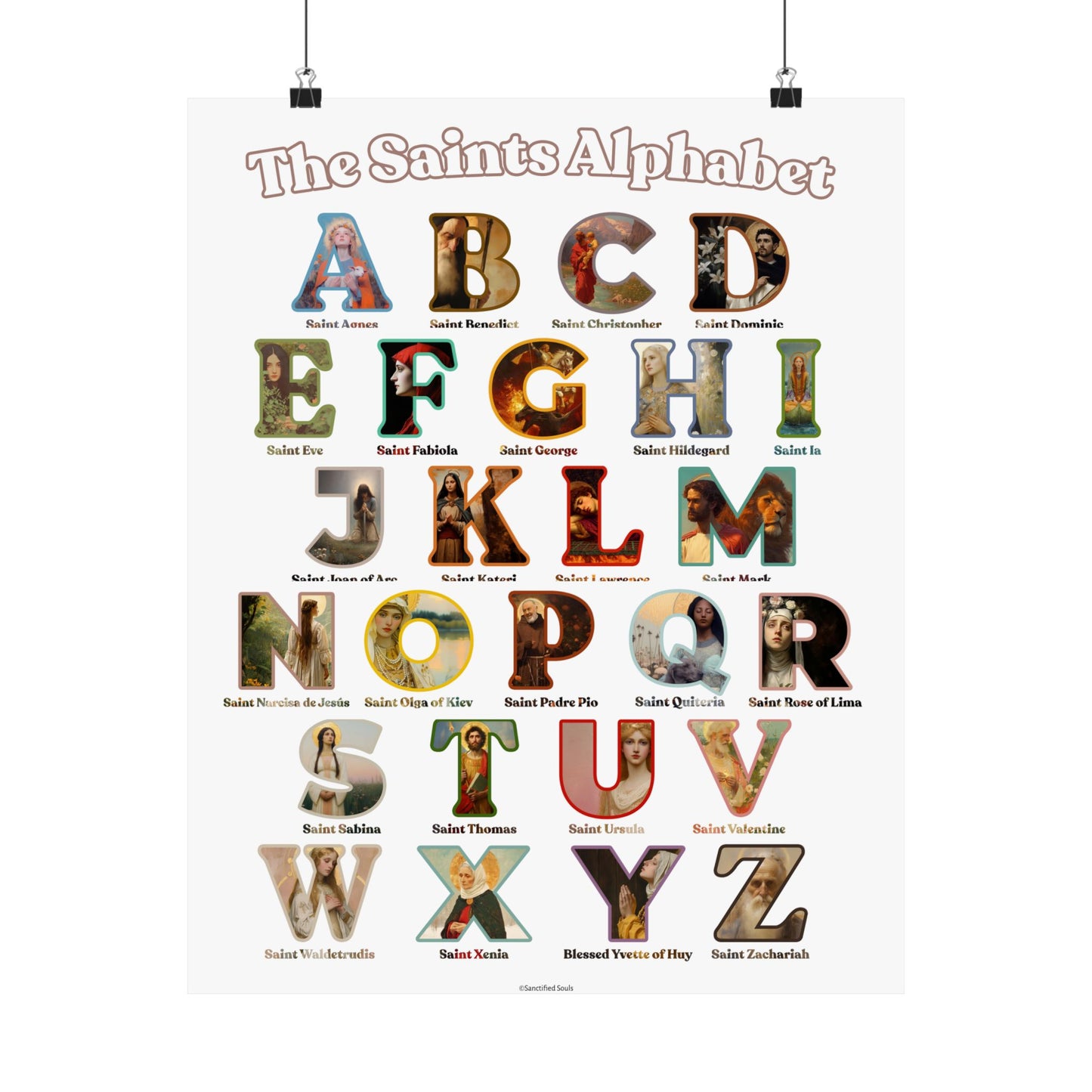 Catholic Saints ABC Print - Alphabet Poster - A to Z Saints Wall Art - Catholic Saints Chart- Classroom / Homeschool - Saints of the Church