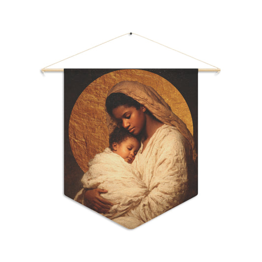 Our Lady of the Manger - Mother Mary and the Christ Child  - Wall Banner / Wall Hanging - Christian Art - Prayer room - 18" x 21"