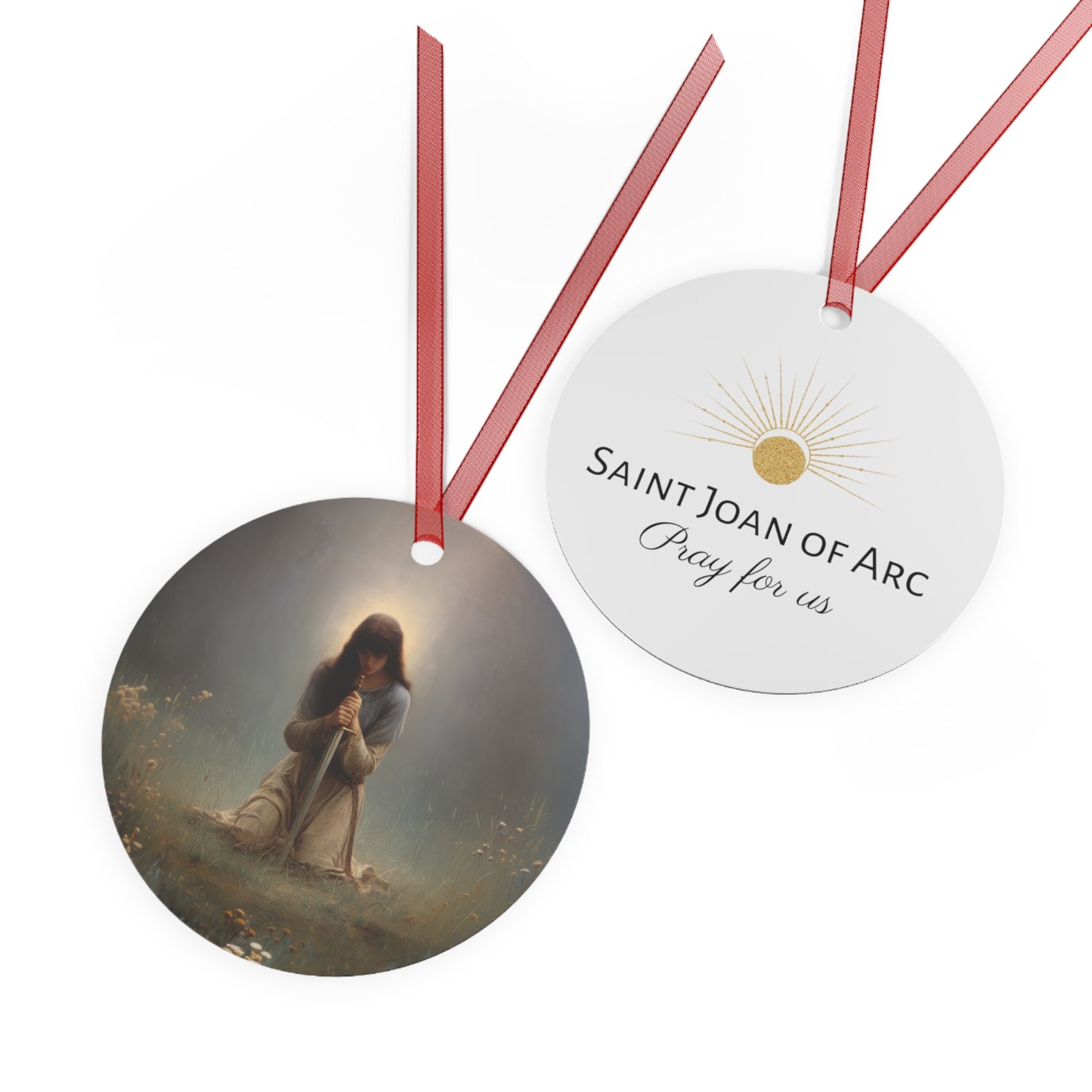 Saint Joan of Arc Metal Ornament - Religious Holiday Christmas Ornament and Keepsake - Prayer Ornament