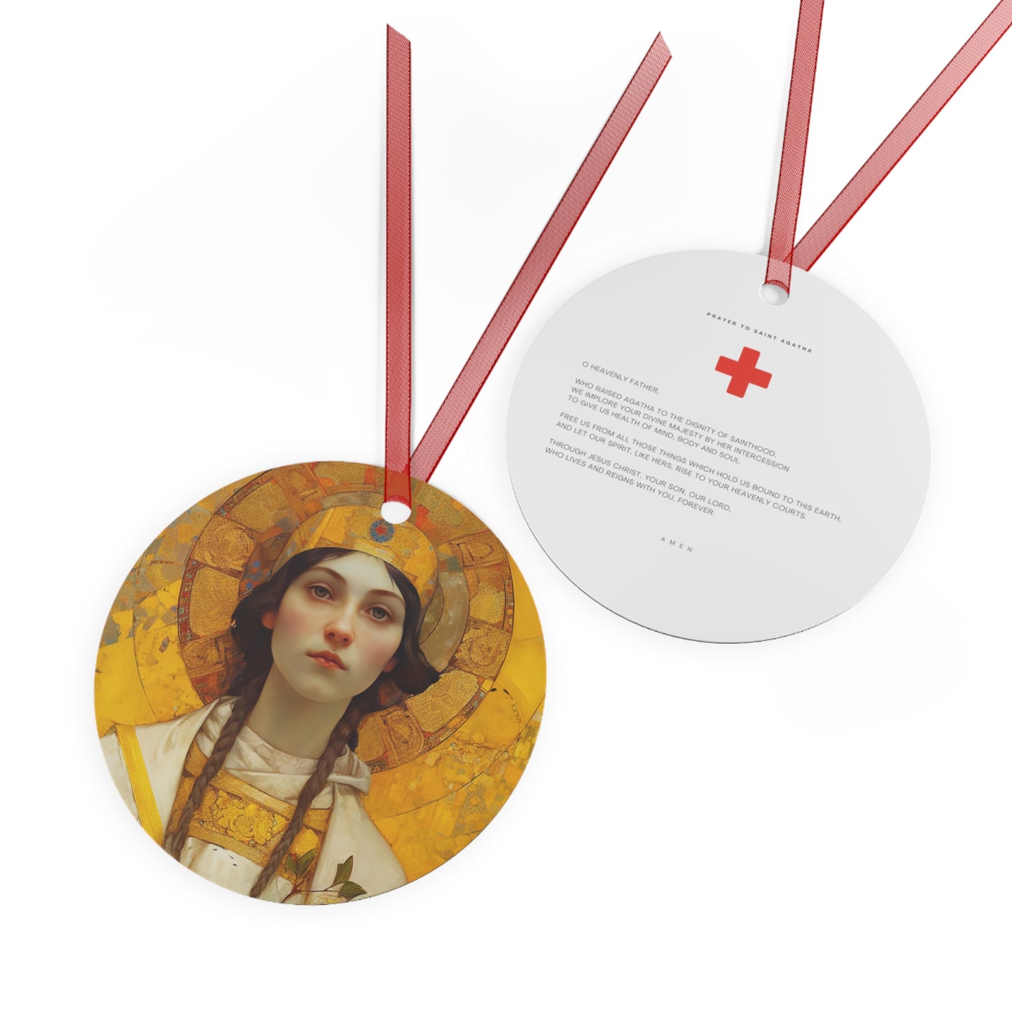 Saint Agatha Metal Ornament - Religious Holiday Christmas Ornament and Keepsake - Double sided Keepsake Religious Ornament