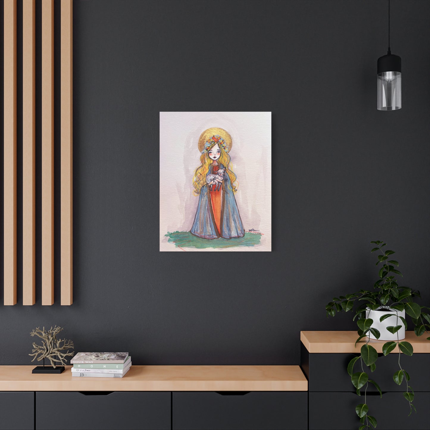 Saint Agnes of Rome Catholic Canvas Print | Christian Sacred Art | Hand-Drawn Watercolor Devotional Wall Art Religious Artwork