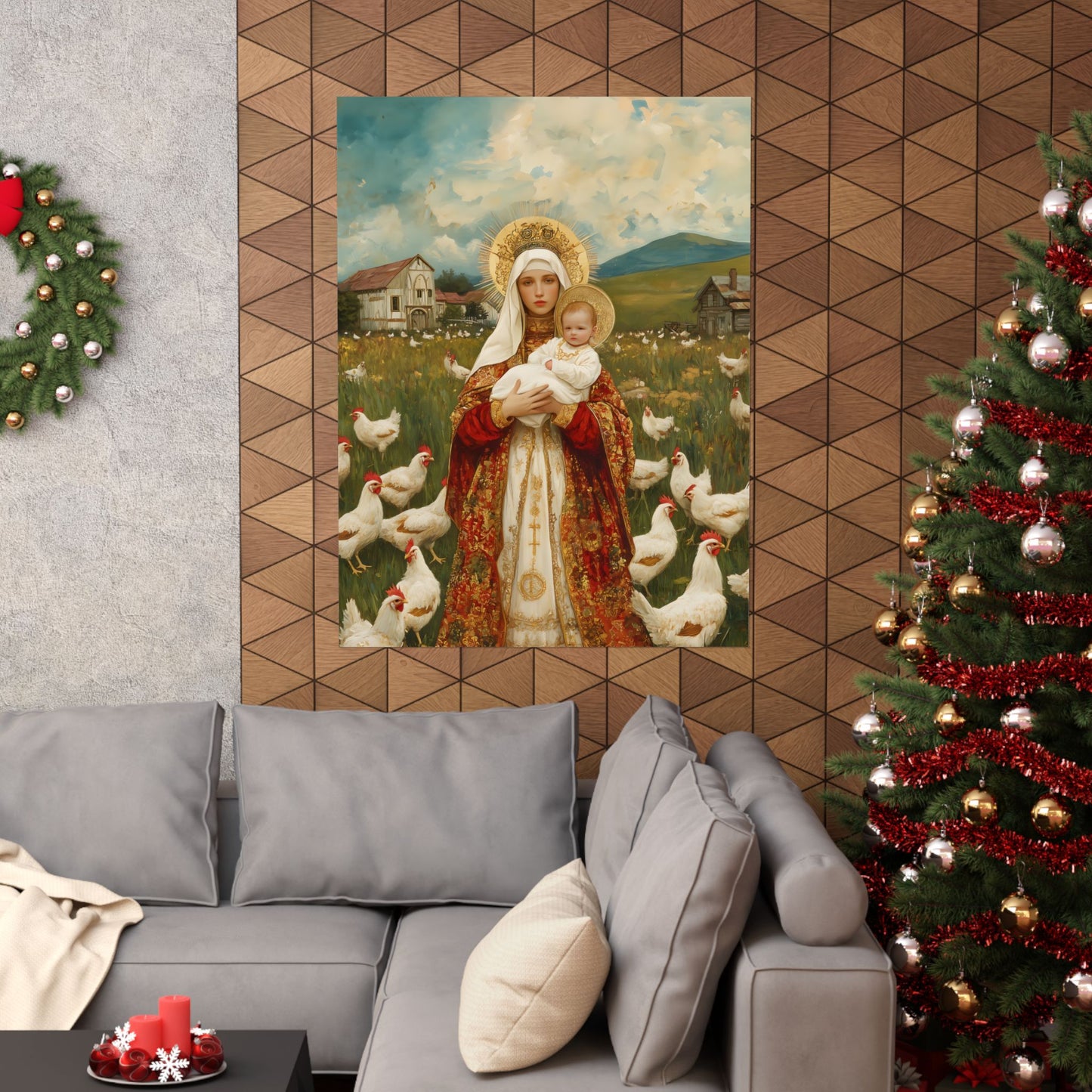 Our Lady of the Hens: Protector of the Humble Flock - Sanctified Souls Print - Multiple Sizes - Premium Posters - Catholic Art - Christian