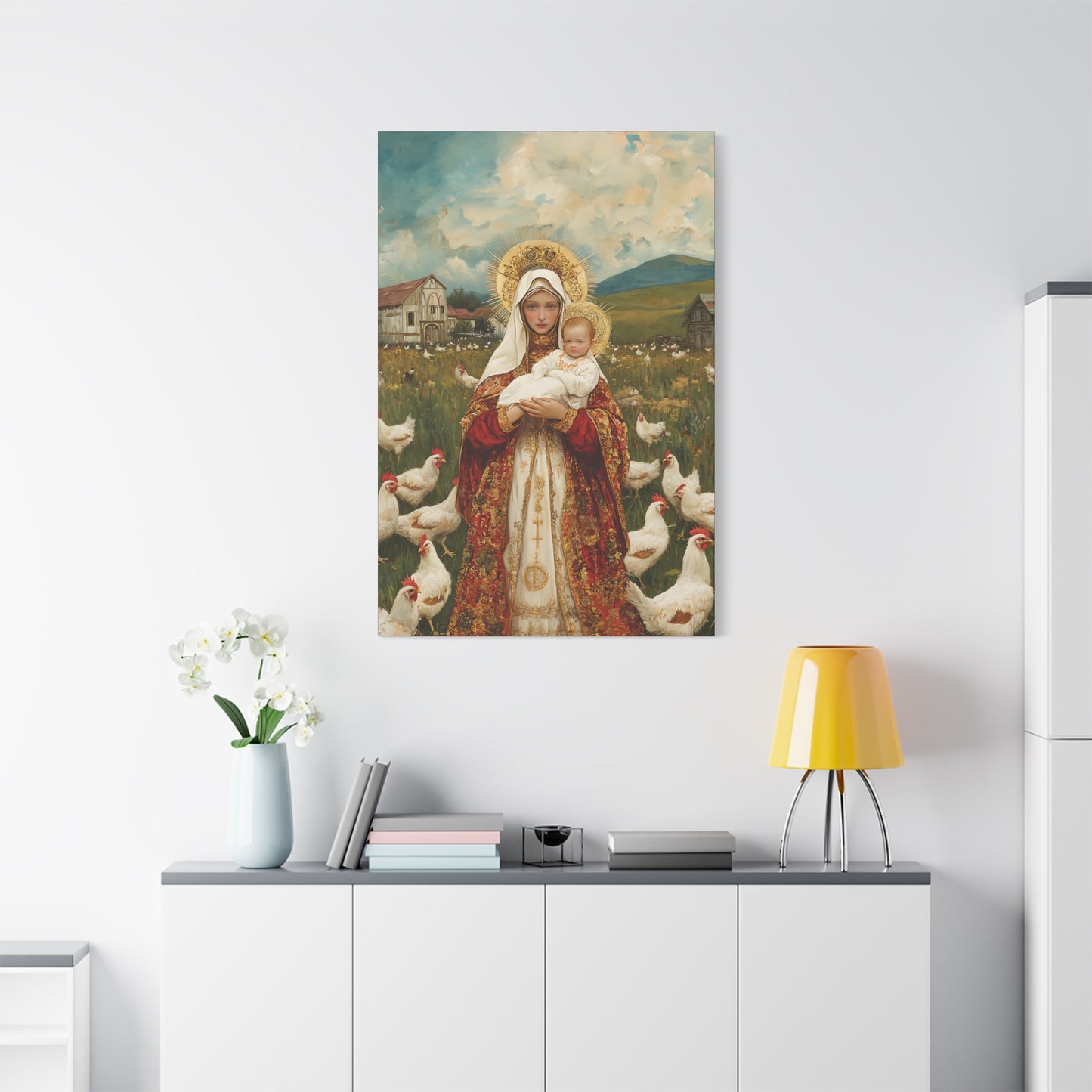 Our Lady of the Hens: Protector of the Humble Flock - Museum Wrapped Canvas - Print - Religious Art for your Home - Christian print