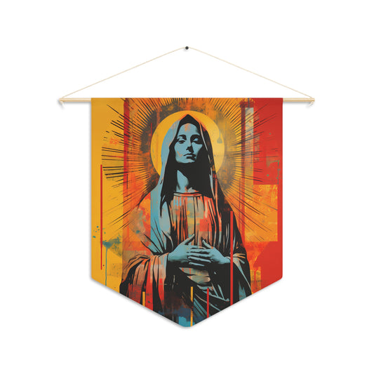 Mary's Light Wall Banner / Wall Hanging - Prayer room art - Catholic Home Art - Large Saint Art - 18" x 21" - Virgin Mary Collage Pop Art