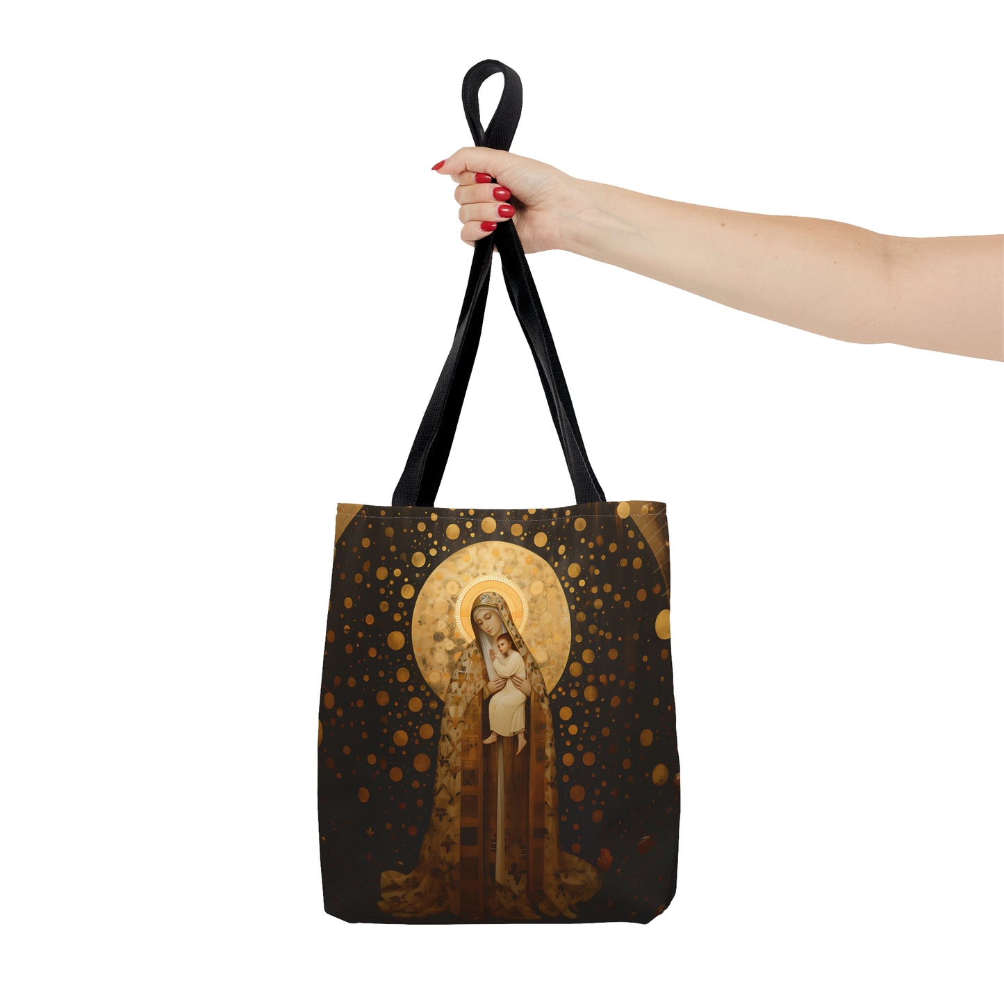 The Golden Mary - Virgin Mary Mary Mother of God Tote Bag - Catholic faith inspired carry-all purse - day to day bag - Double Sided