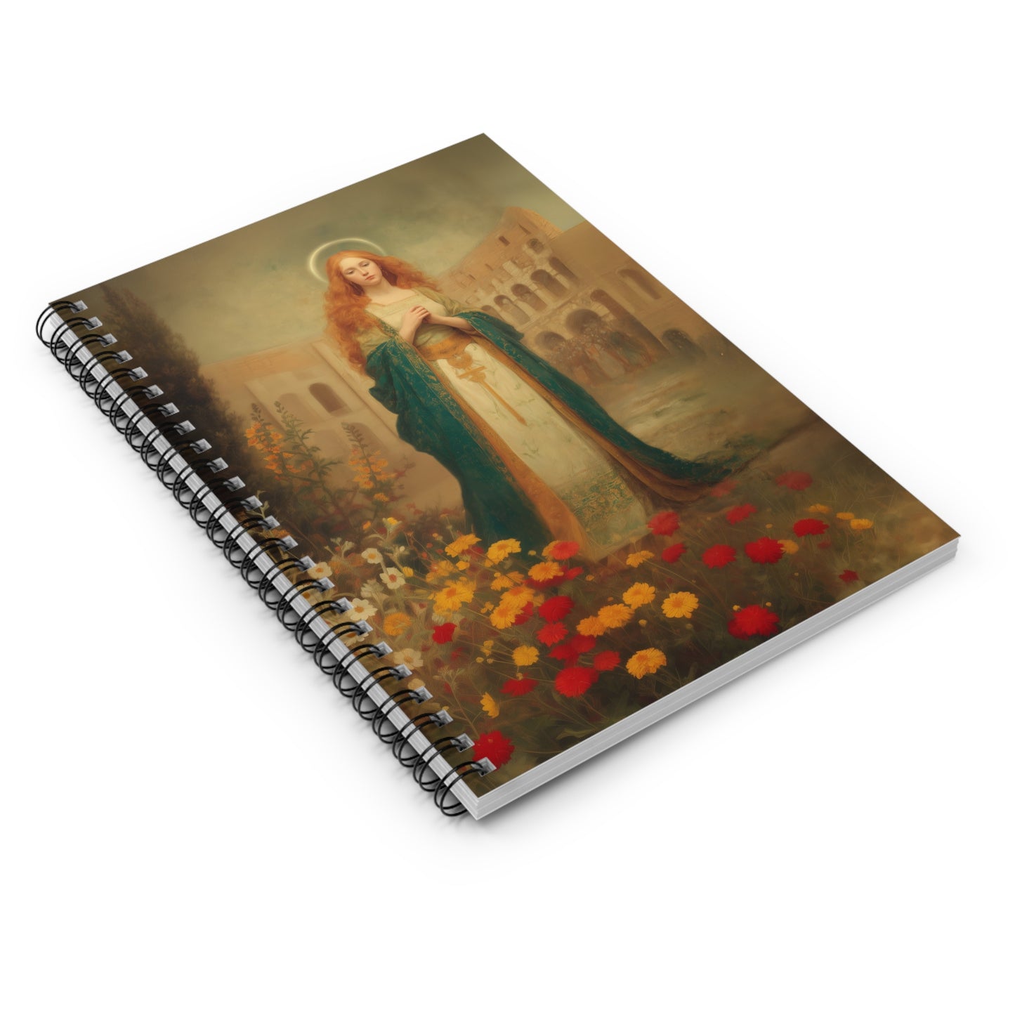 Saint Justina - Sanctified Souls Art - Religious Based Notebook - Spiral Notebook - Prayer journal - Martyr Art - Catholic Art