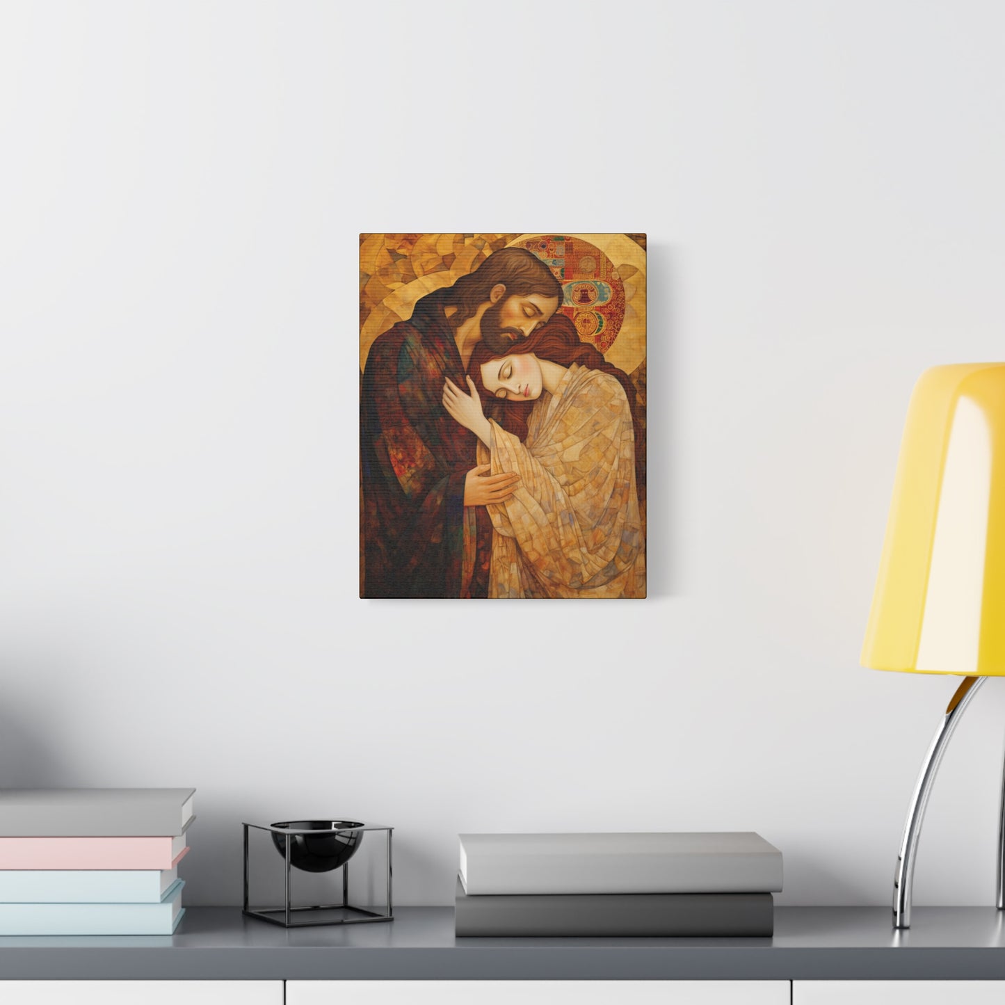 Healing Love- The Embrace of Christ and Mary Magdalene Museum Wrapped Canvas - Sanctified Souls Print -Based on Klimt's The Kiss