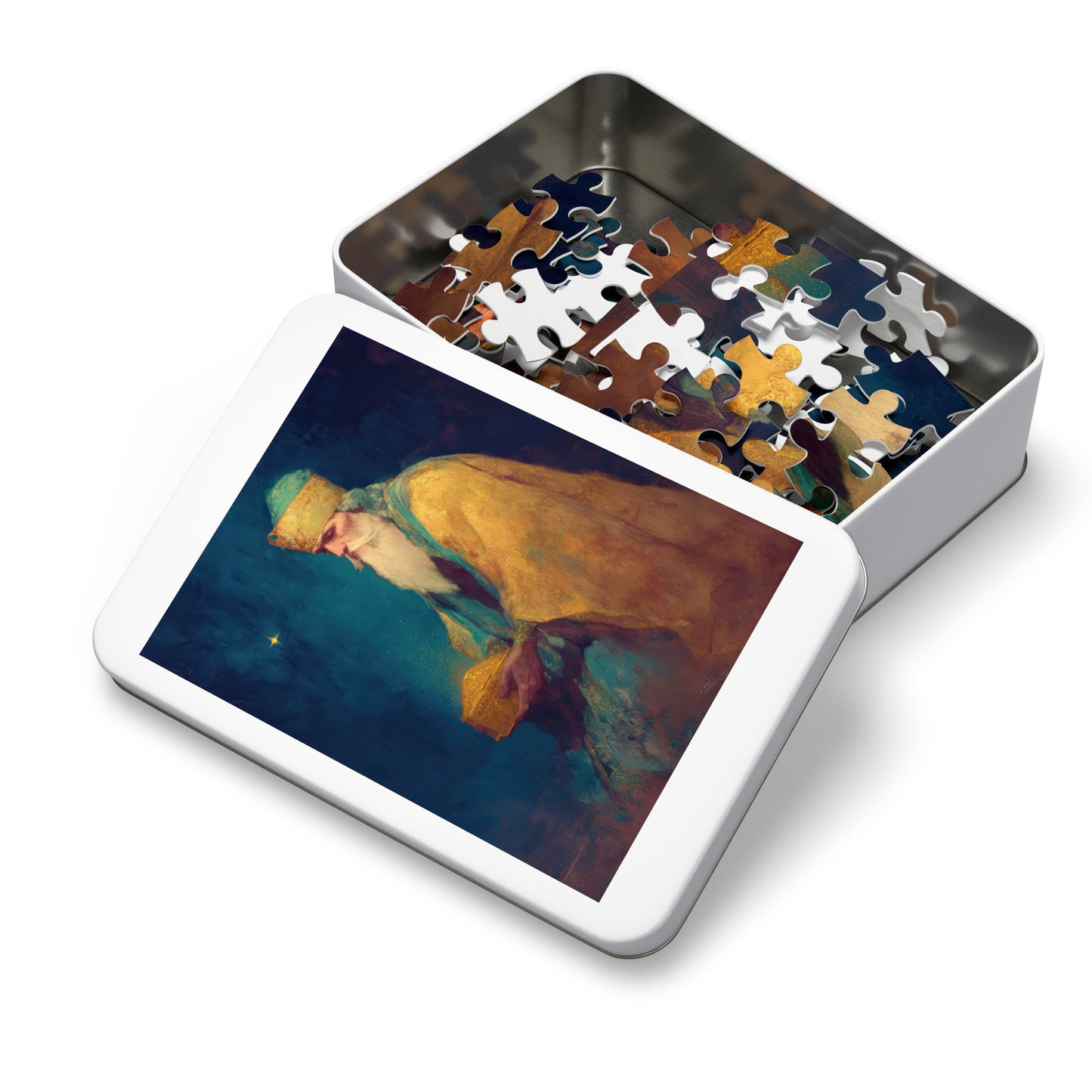 Caspar and the Offering of Worship - 3 Wise Men - Puzzle and Keepsake Tin - Religious Jigsaw Puzzle (30, 110, 252, 500,1000-Piece)