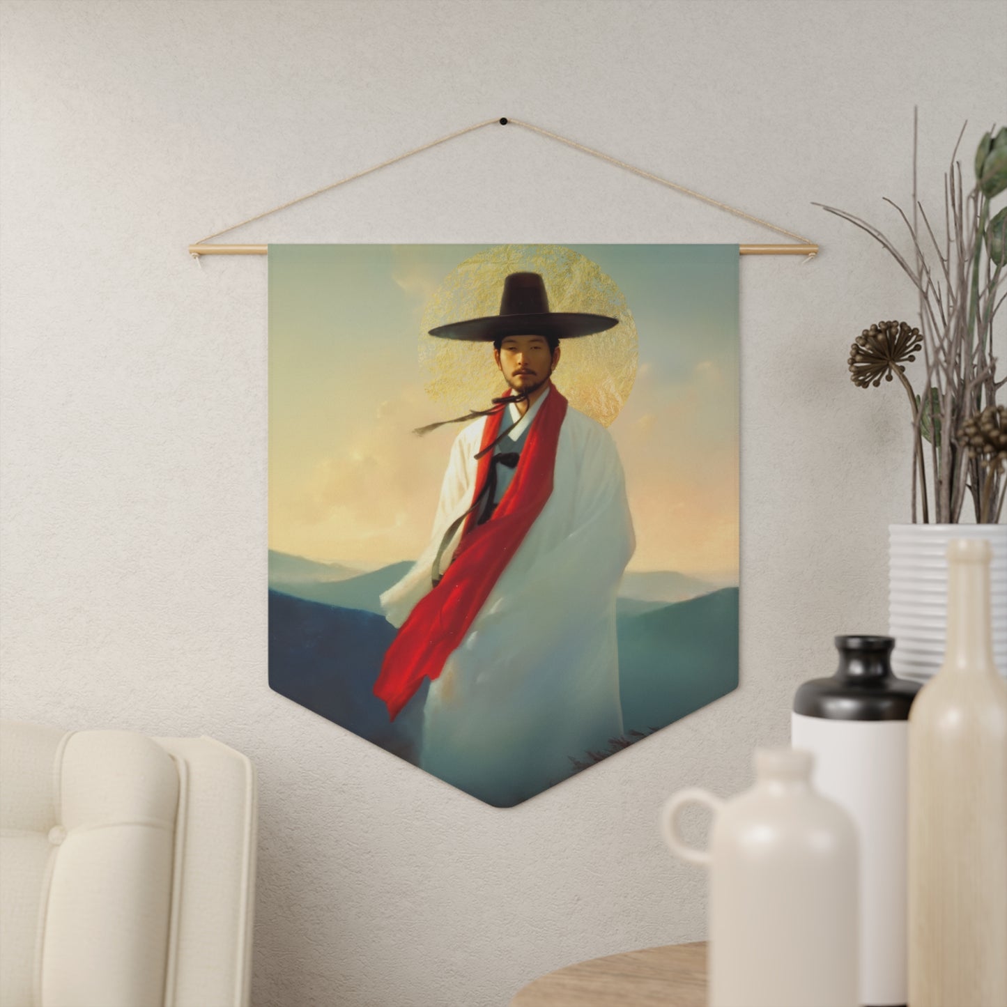 Saint Andrew Kim Taegon Pennant / Banner / Wall Hanging - Prayer room art - 18" x 21" - Catholic - Large Banner - Gifts for Catholics