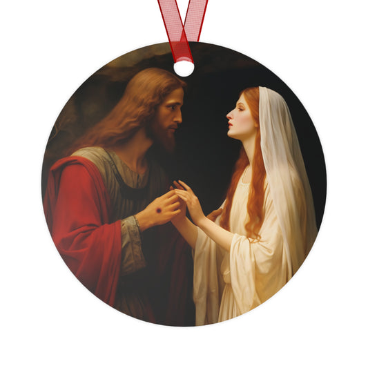 Revelation of Redemption Mary Magdalene and the Risen Christ Metal Ornament - Religious Holiday Christmas Ornament and Keepsake