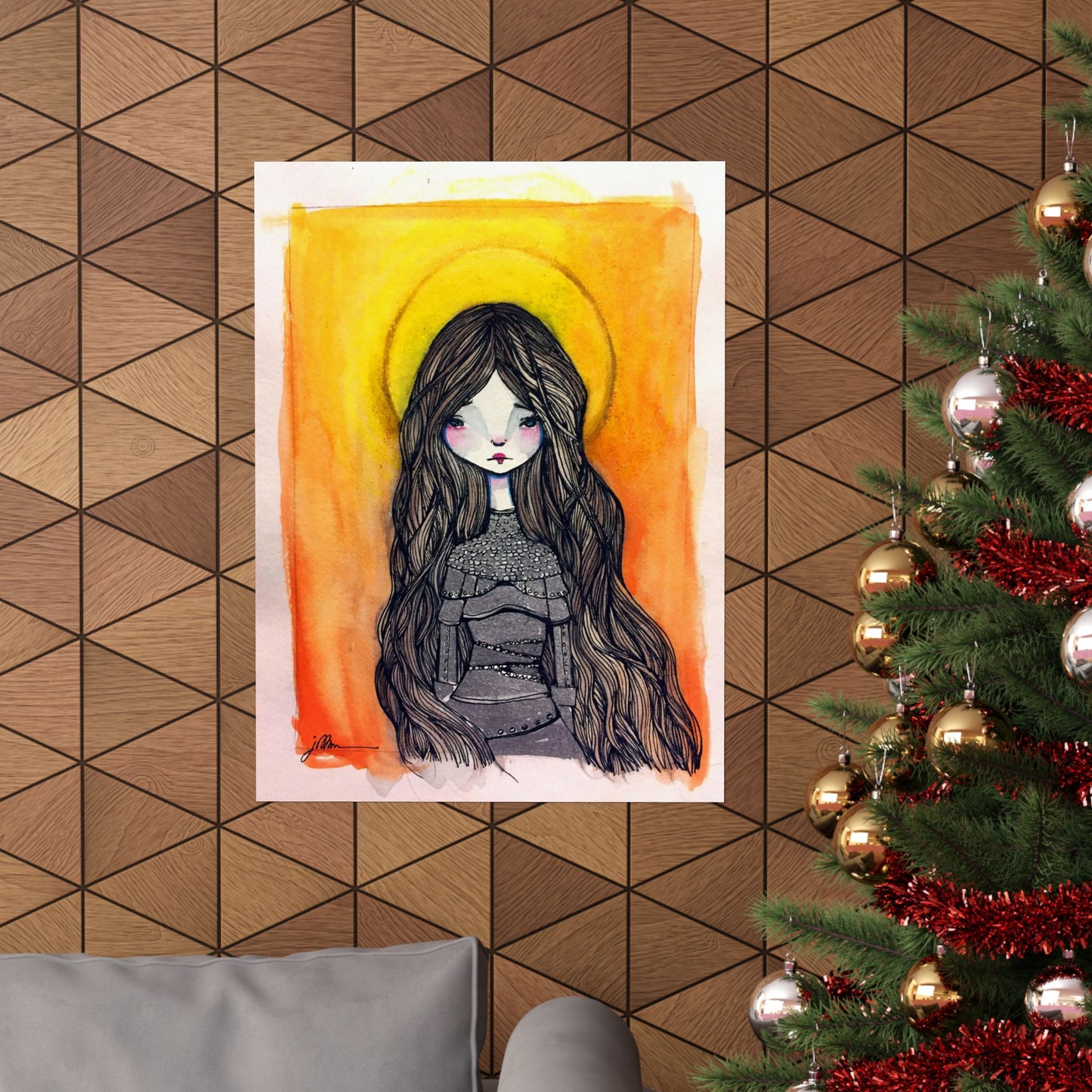 Saint Joan of Arc Poster Print - Hand-Drawn Catholic Art Print | Christian Devotional Wall Art | Sanctified Solocosmo Religious Poster