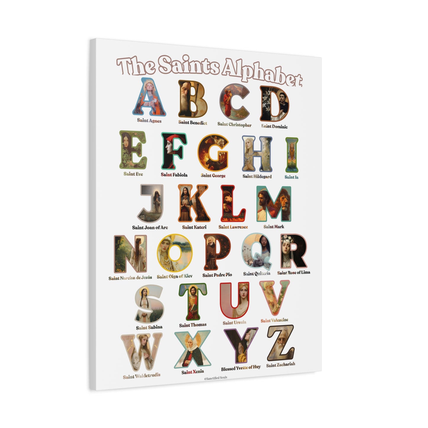 Catholic Saints ABC Alphabet Canvas - A to Z Saints Wall Art - Catholic Saints Chart - Catholic Nursery / Homeschool - Saints of the Church