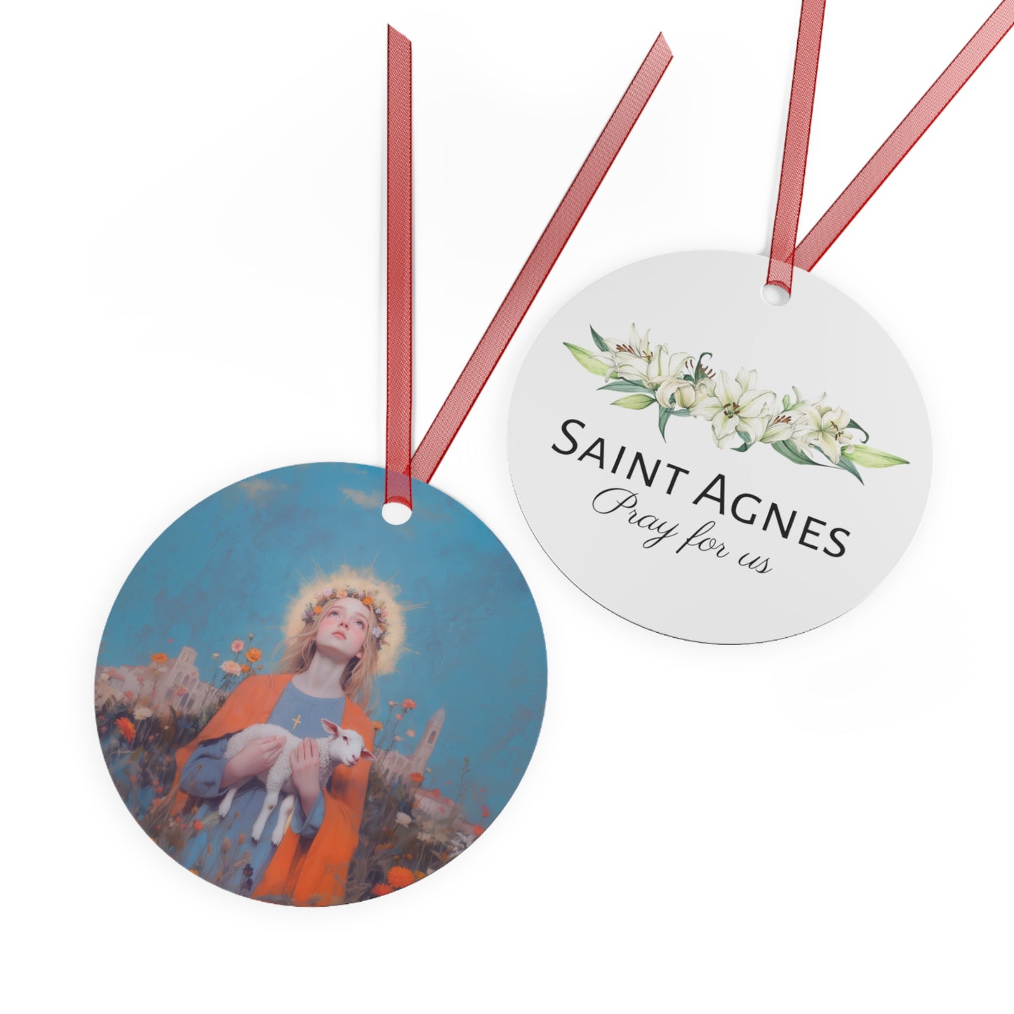 Saint Agnes Metal Ornament - Religious Holiday Christmas Ornament and Keepsake - Prayer Ornament