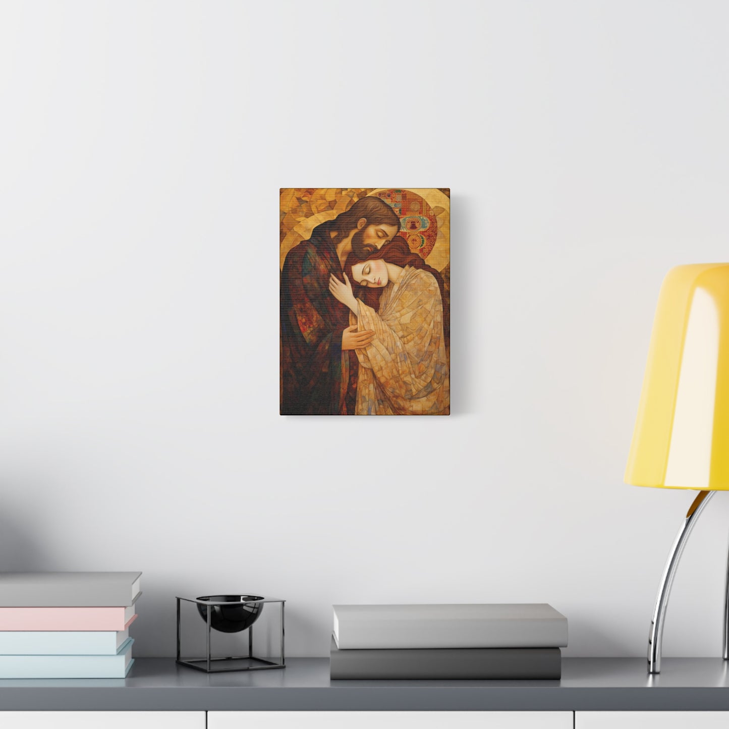 Healing Love- The Embrace of Christ and Mary Magdalene Museum Wrapped Canvas - Sanctified Souls Print -Based on Klimt's The Kiss