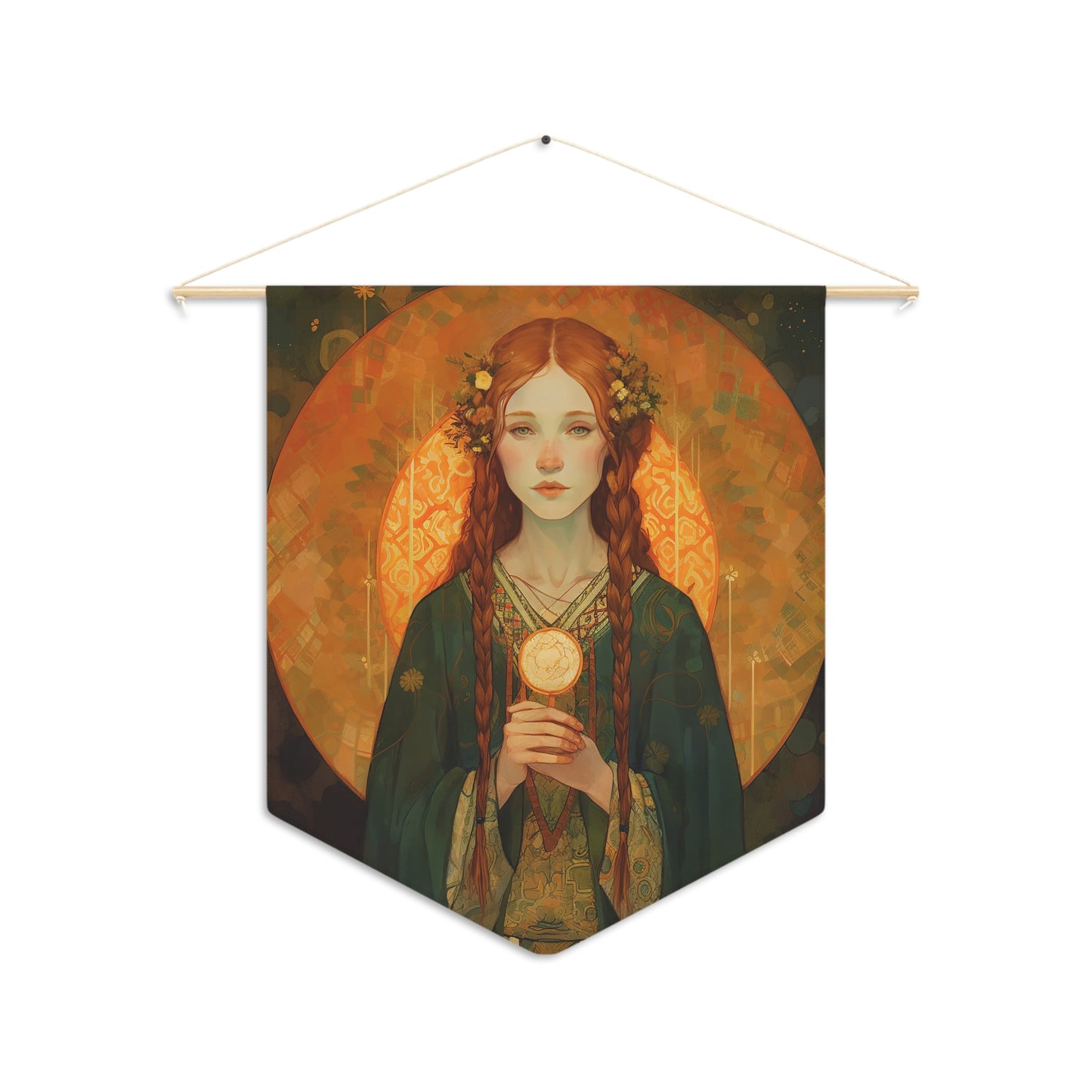 Saint Brigid of Ireland Wall Banner / Wall Hanging / Pennant - Religious Art - Prayer room - Catholic Art - Large Print - 18" x 21"