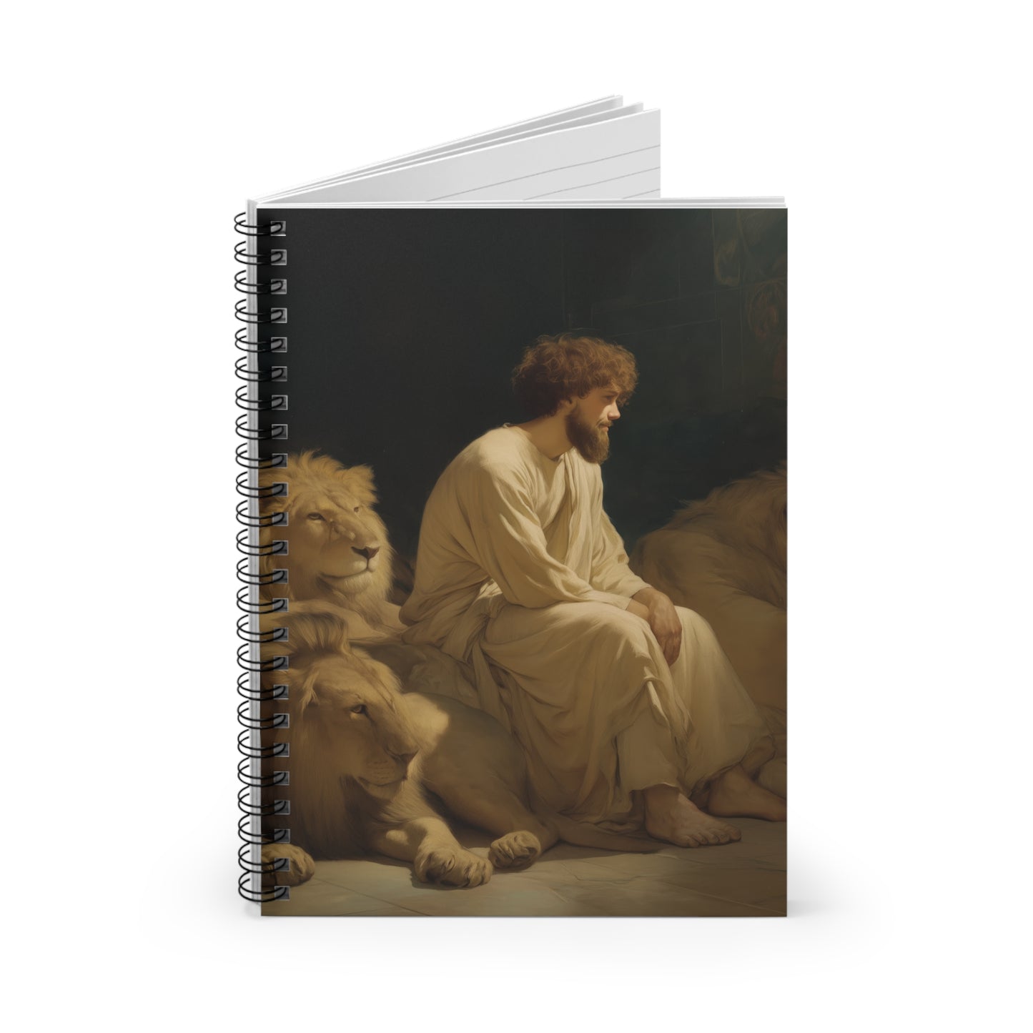 Faith Amid the Beasts - Daniel in the Lions Den - Sanctified Souls Art - Religious Based Notebook - Spiral Notebook - Prayer journal