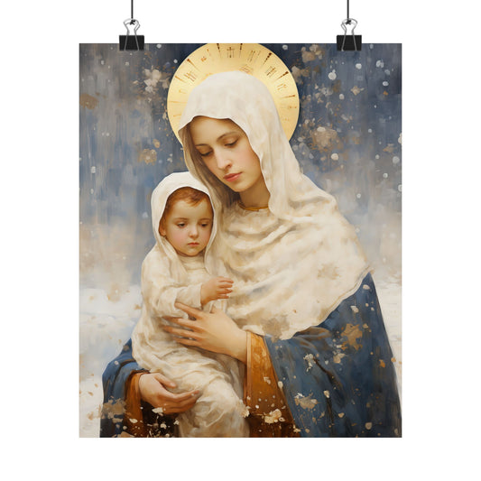 Winter's Grace : Our Lady of the Snows Print - Sanctified Souls Print - Multiple Sizes - Premium Matte Vertical Posters