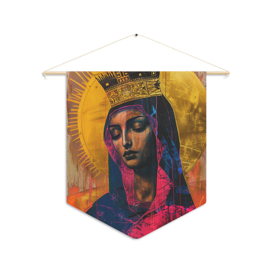 Mother Mary - Queen of the Universe Pennant / Banner / Wall Hanging - Prayer room art - 18" x 21" - Catholic Religious Christian Gift