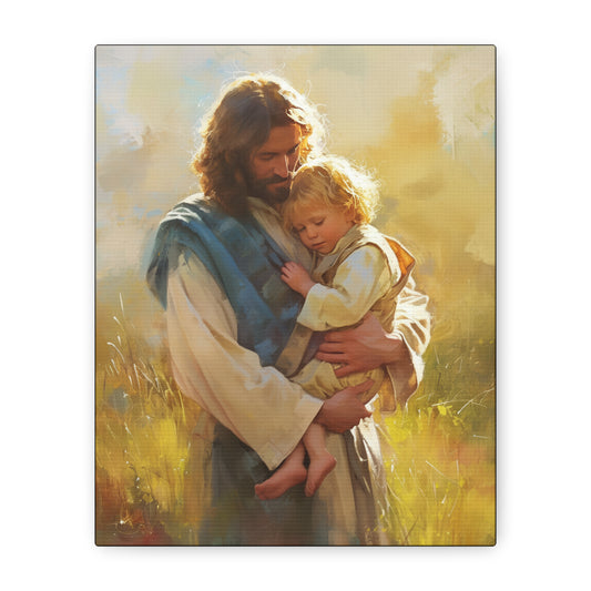 Jesus, Guardian of Innocence - Christ and Child - Museum Wrapped Canvas - Print - Religious Art for your Home - Christian art print