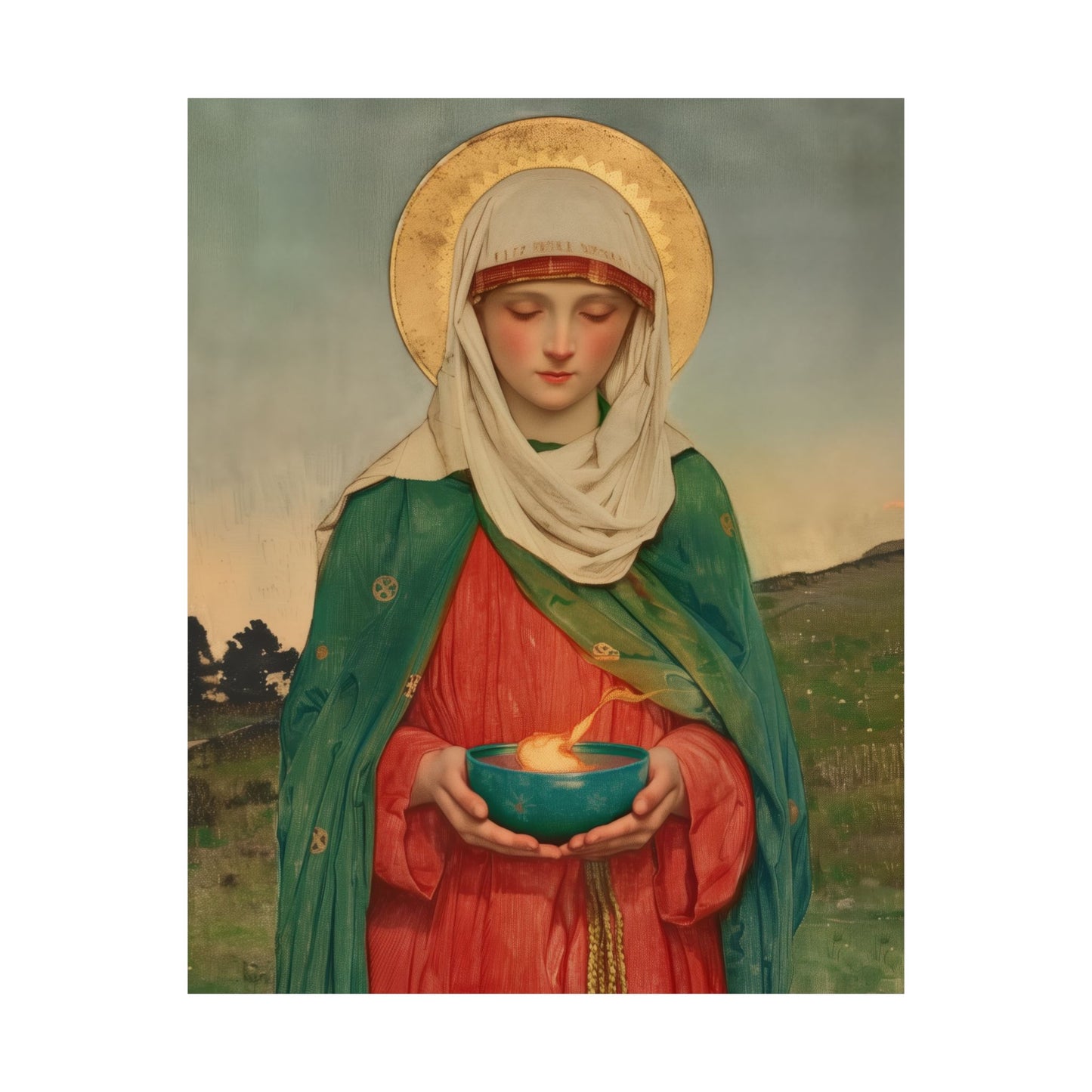 Saint Brigid of Ireland / Kildare - Sanctified Souls Print - Multiple Sizes - Premium Posters - Catholic Art - Christian Home Decor Artwork