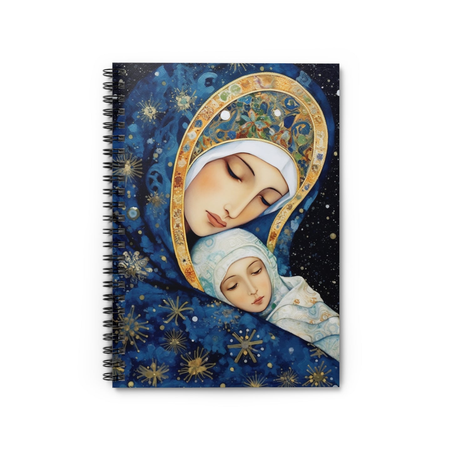 Snowfall's Embrace- Our Lady's Tender Care Journal - Sanctified Souls Art - Religious Based Notebook - Spiral Notebook - Ruled Line