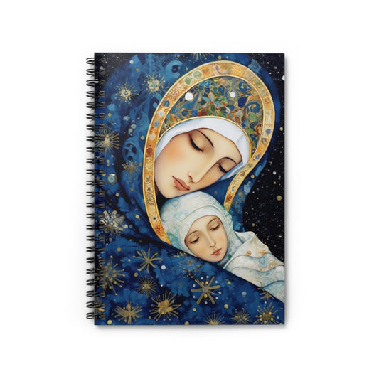 Snowfall's Embrace- Our Lady's Tender Care Journal - Sanctified Souls Art - Religious Based Notebook - Spiral Notebook - Ruled Line