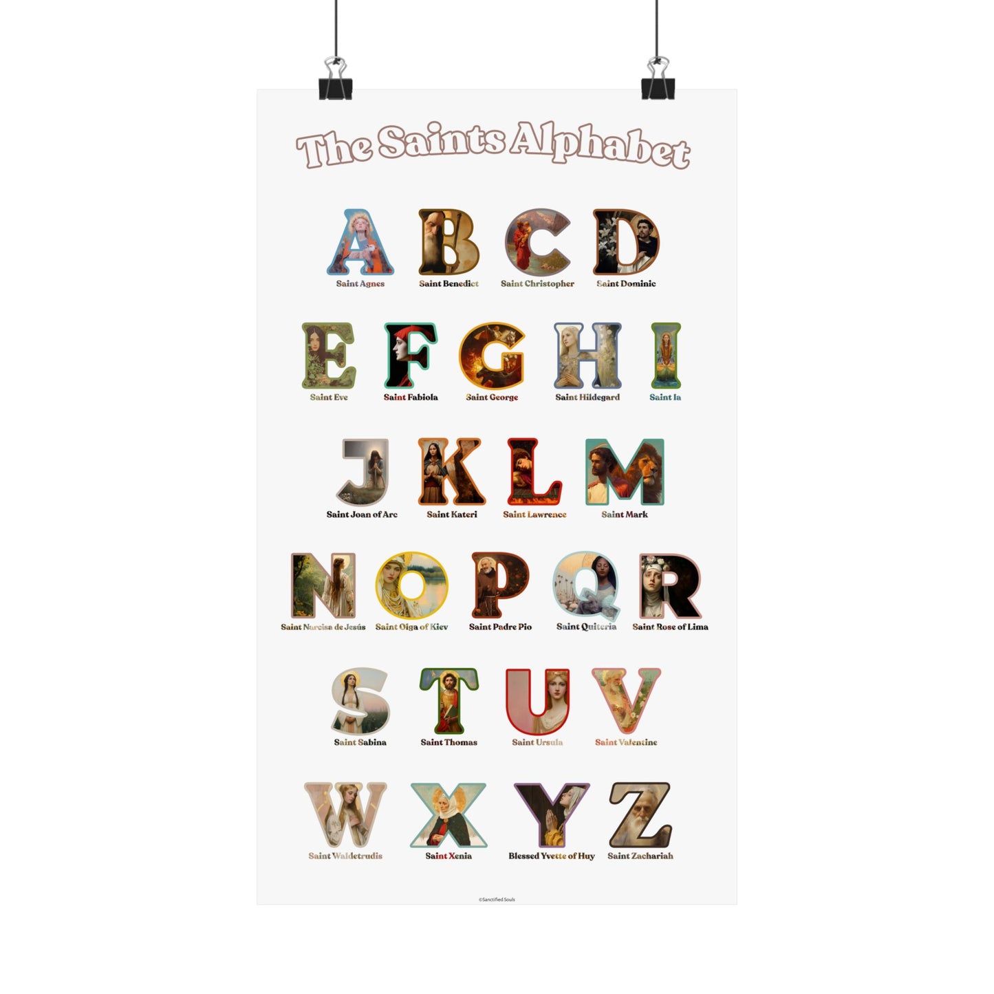 Catholic Saints ABC Print - Alphabet Poster - A to Z Saints Wall Art - Catholic Saints Chart- Classroom / Homeschool - Saints of the Church