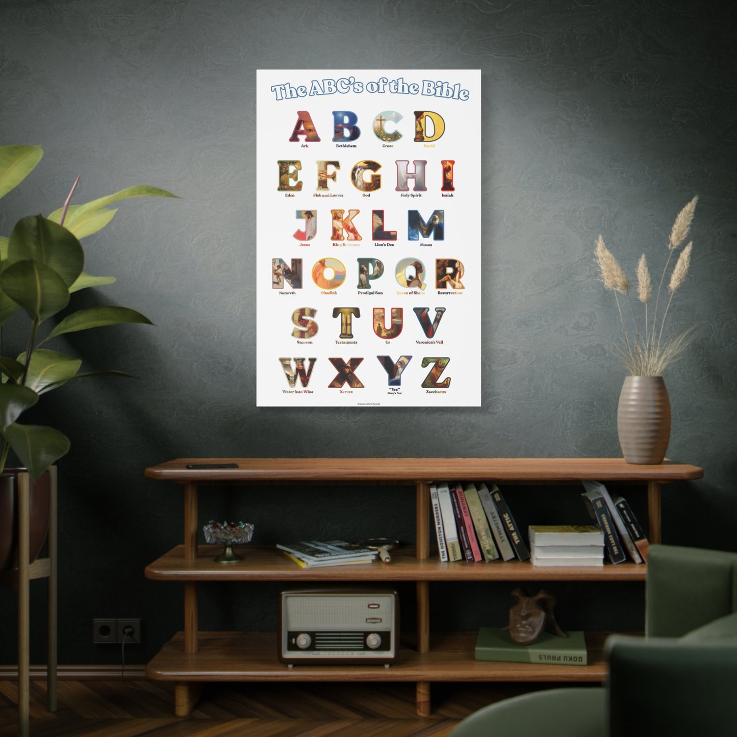 Catholic Bible ABC Prints - Alphabet Canvas - ABCs of the Bible Wall Art - Biblical People Places and Stories -  Homeschool / Sunday School