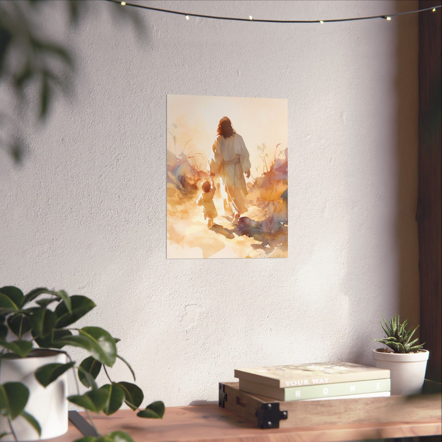 Jesus Guiding a Child in Faith - Christ and Child Poster Print - Sanctified Souls Print - Catholic Art - Christian painting