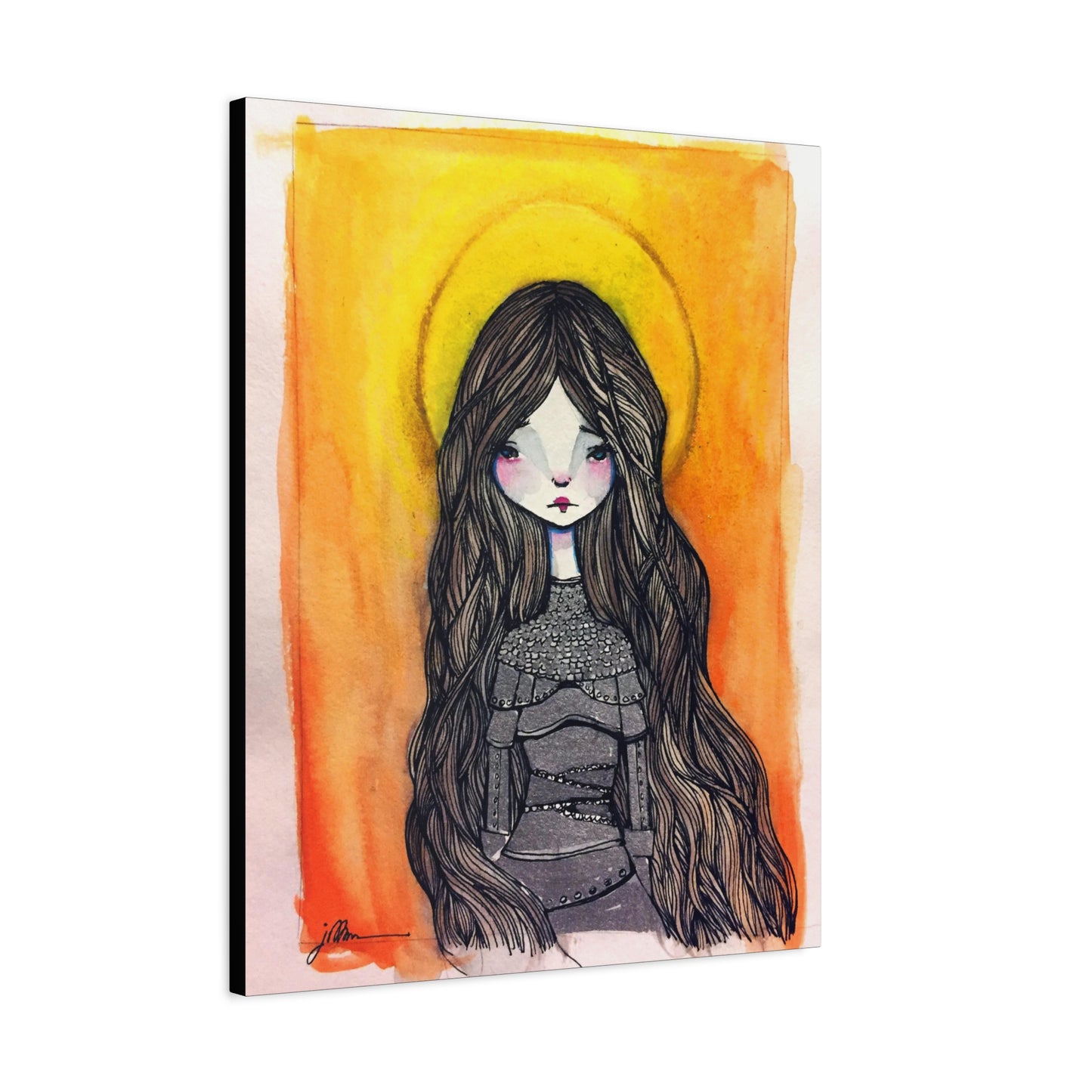 Saint Joan of Arc Canvas Print - Hand-Drawn Catholic Art Print | Christian Sacred Wall Art | Sanctified Solocosmo Religious Artwork