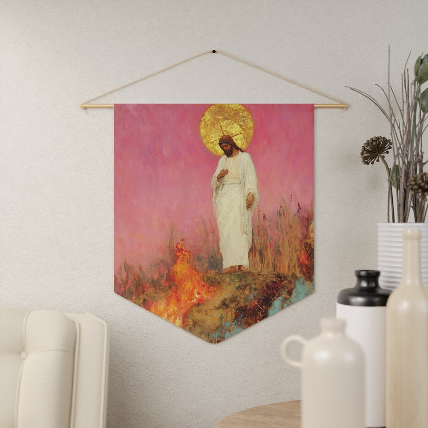 The Stone Cracked Beneath His Feet Pennant / Banner / Wall Hanging - Prayer room art - Catholic Home - 18" x 21"