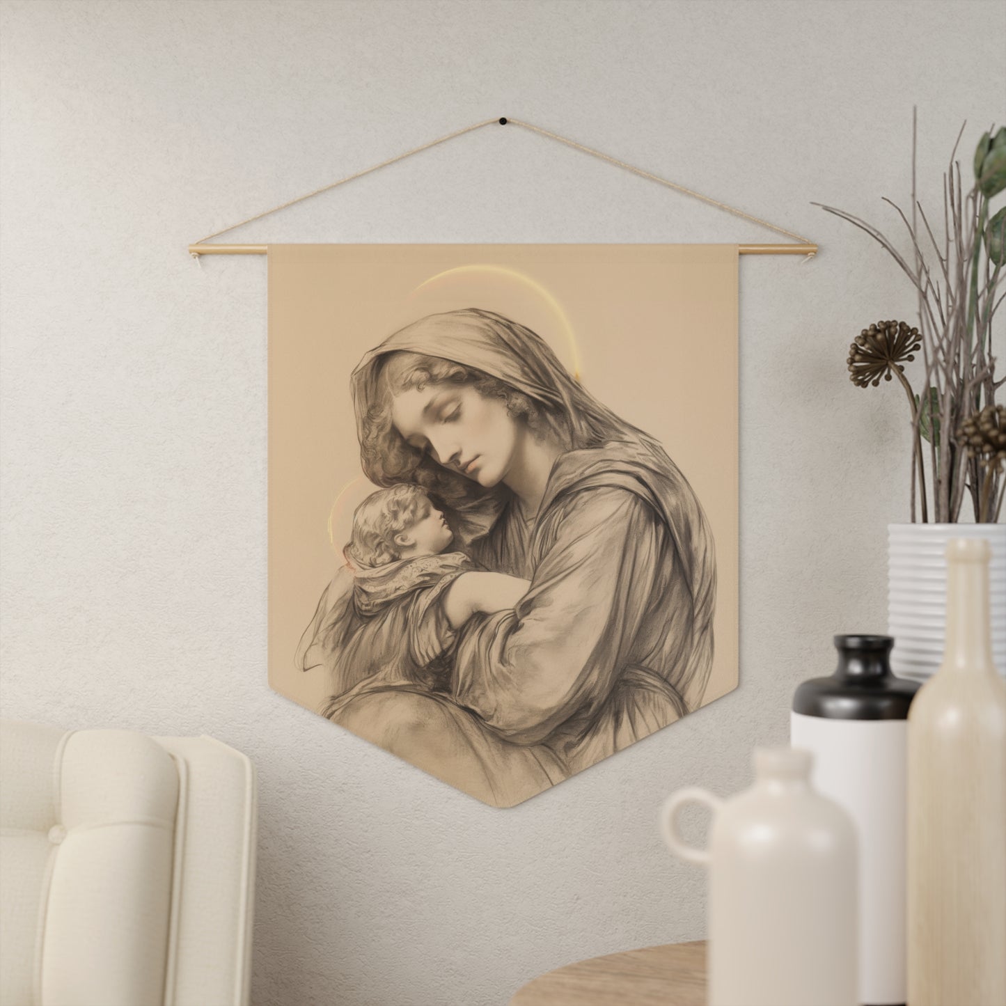 Grace Unveiled - The Nativity of the Virgin Mary Pennant / Banner / Wall Hanging - Prayer room art - 18" x 21" - Catholic prayer Religious