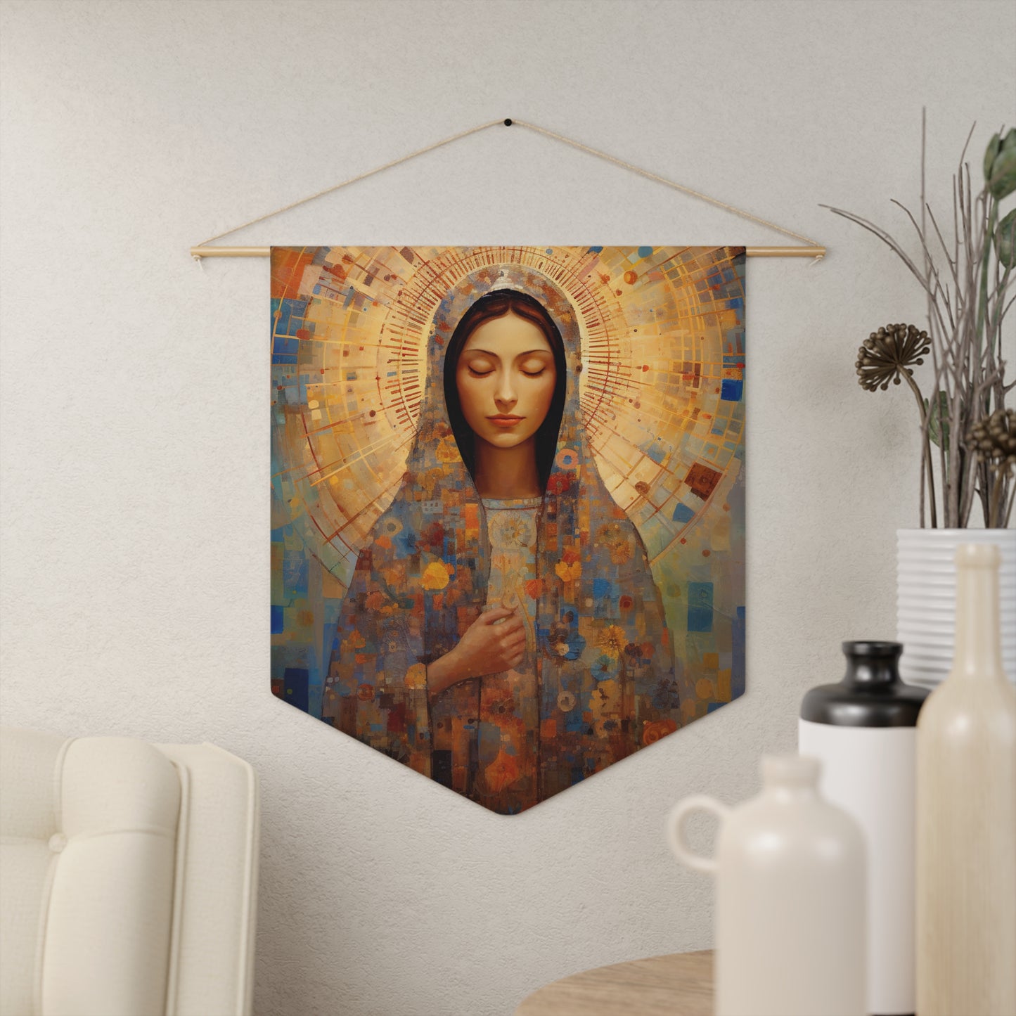 the Virgin of the Americas Wall Banner / Wall Hanging - Our Lady of Guadalupe - Prayer room - Catholic - Saints - Large Print - 18" x 21"