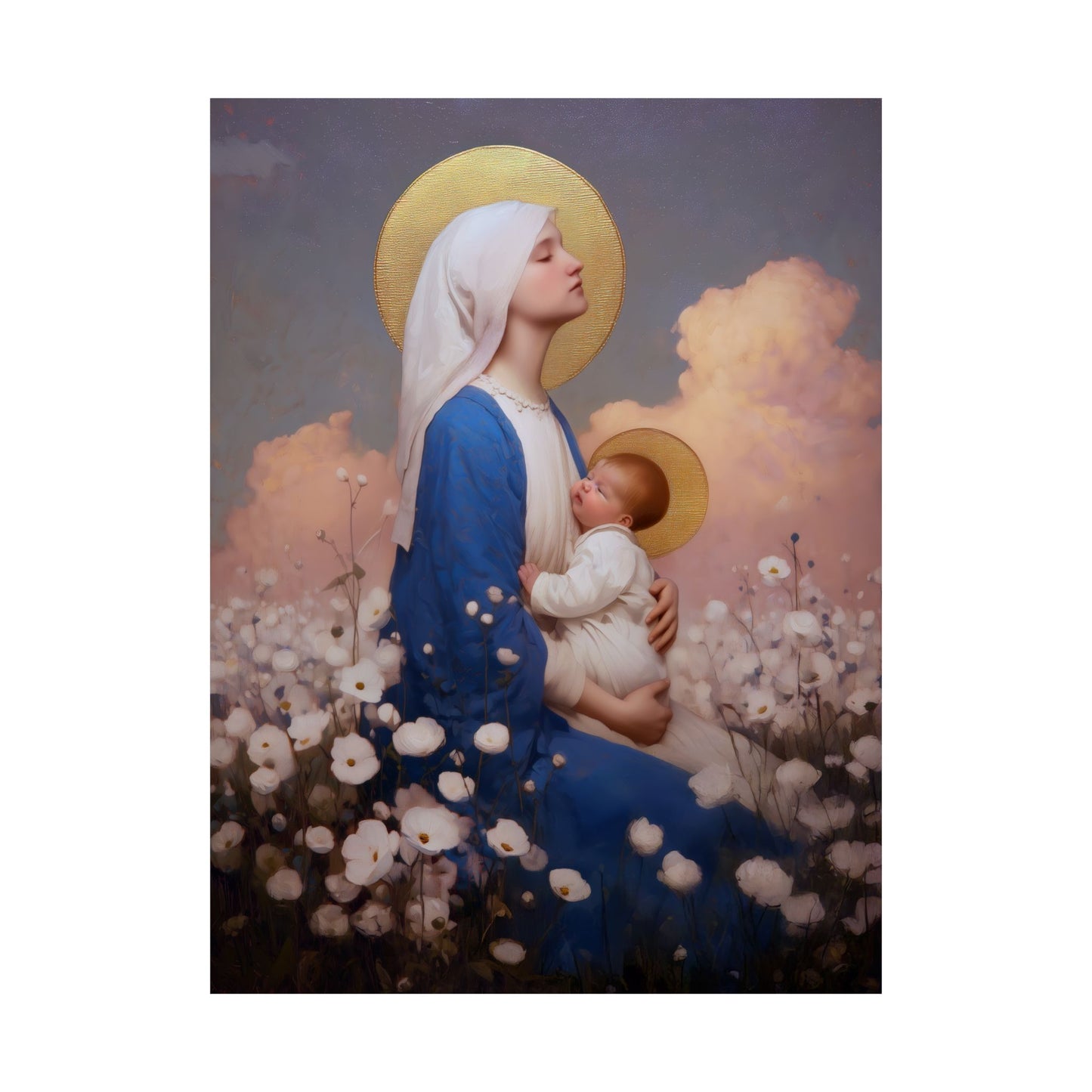 Our Lady Among the Flowers -  Catholic Art - Multiple Sizes - Premium Posters - Catholic Art - Christian Home - Catholic Saint Art