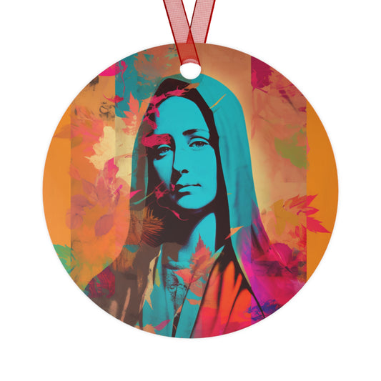 Mary the Blessed Virgin Metal Ornament - Religious Holiday Christmas Ornament and Keepsake - Double sided - Prayer Ornament