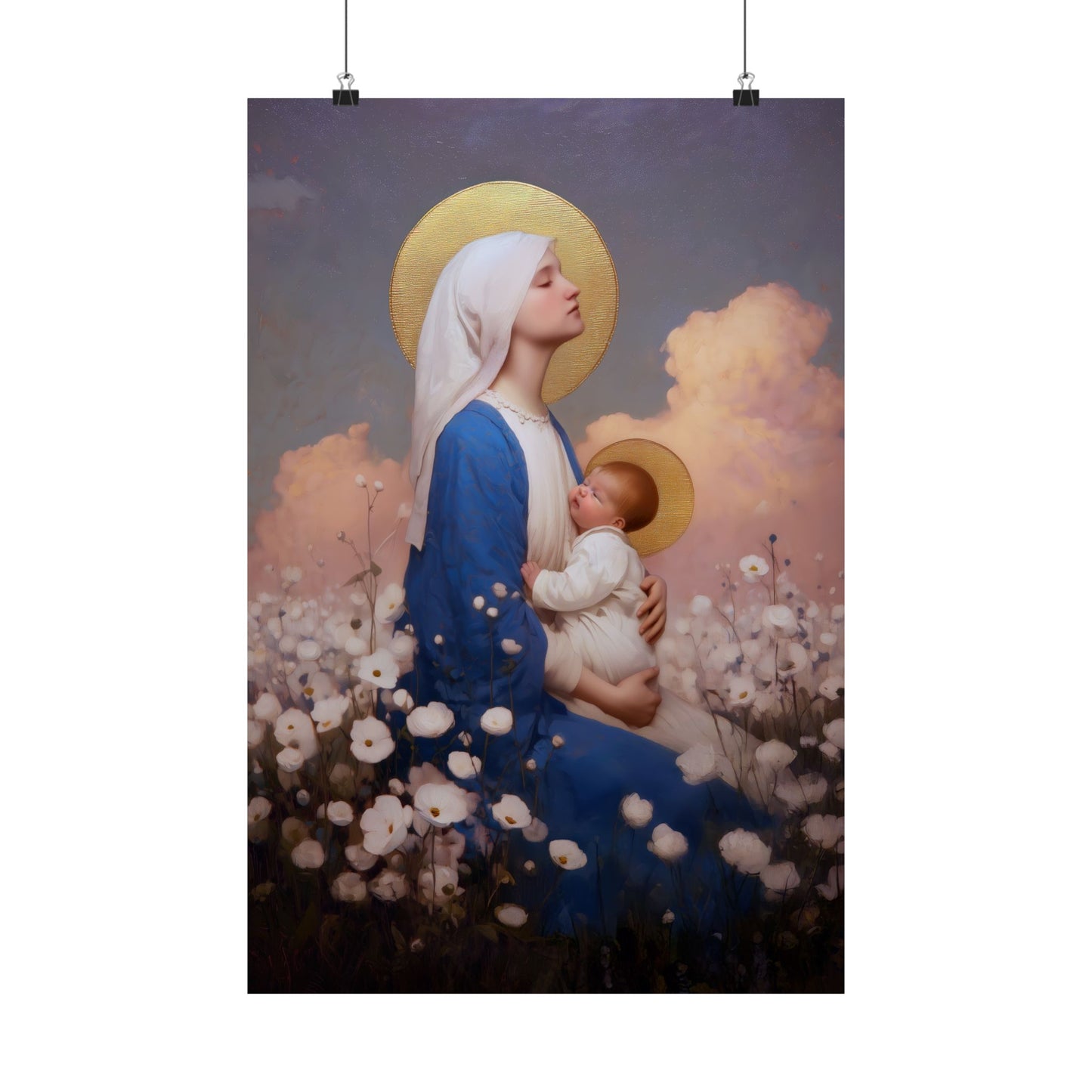 Our Lady Among the Flowers -  Catholic Art - Multiple Sizes - Premium Posters - Catholic Art - Christian Home - Catholic Saint Art