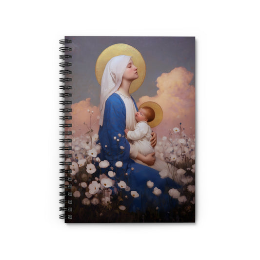 Our Lady Among the Flowers - Sanctified Souls Art - Religious Based Notebook - Spiral Notebook - Prayer journal - Catholic Saint Art